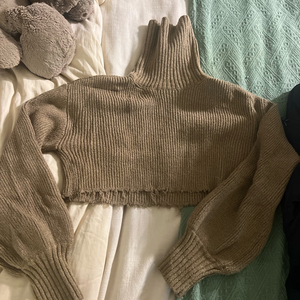 L'Academie Textured Brown Sweater